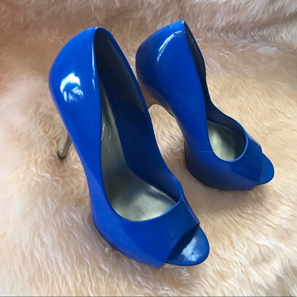 Jessica Simpson Open Toe Blue Heels - Picture 2 of 13